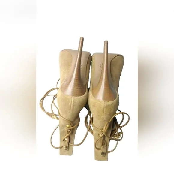 Tory Burch Jakey Gladiator Heels Tan Suede Caged Shoes Size 10.5 M