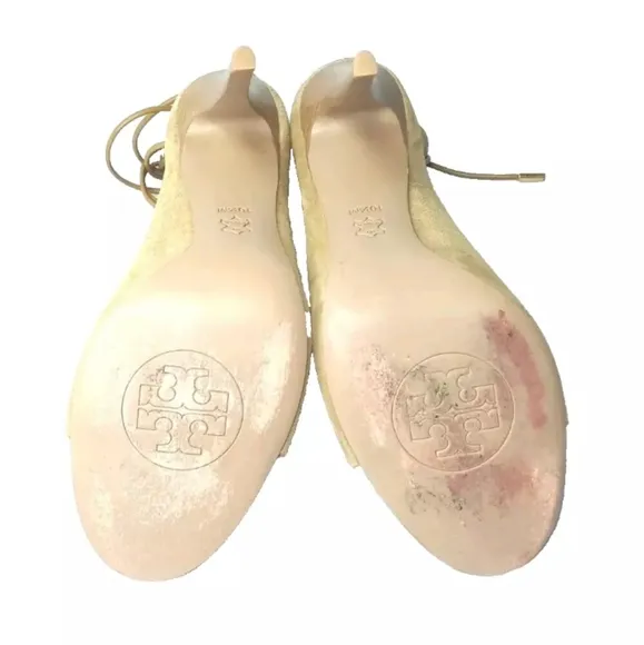 Tory Burch Jakey Gladiator Heels Tan Suede Caged Shoes Size 10.5 M