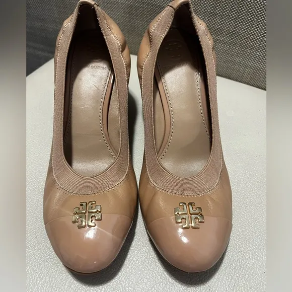 Tory Burch Jolie Tan Leather Slip Ons Wedge Shoes Women’s Size 7.5