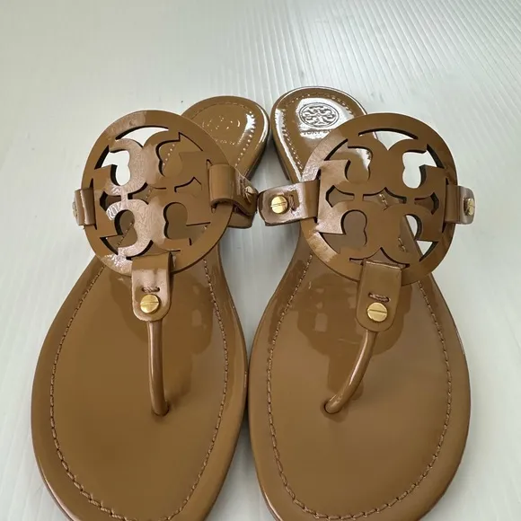 Tory Burch Miller Sandals Sand Patent Leather, 10.5