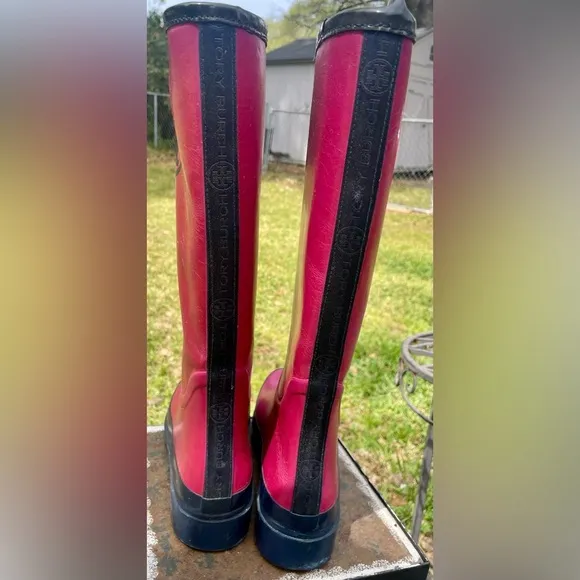 Tory Burch Rain Boots Women’s 6 Logo Pink Limited Edition Rubber Designer