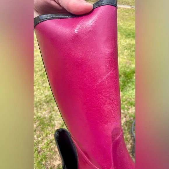 Tory Burch Rain Boots Women’s 6 Logo Pink Limited Edition Rubber Designer