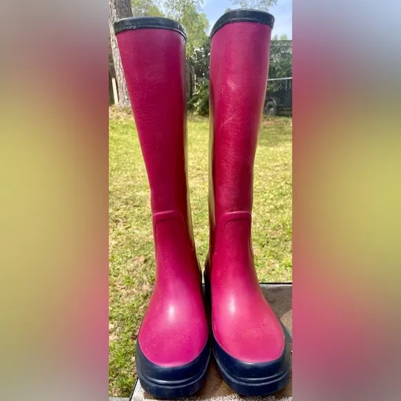 Tory Burch Rain Boots Women’s 6 Logo Pink Limited Edition Rubber Designer