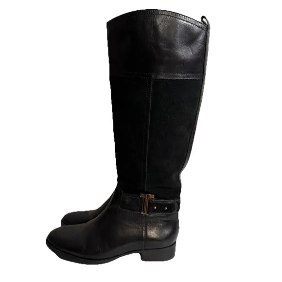 TORY BURCH TENLEY Boots Women's Sz 9 Black Leather Suede Combo $495 MSRP