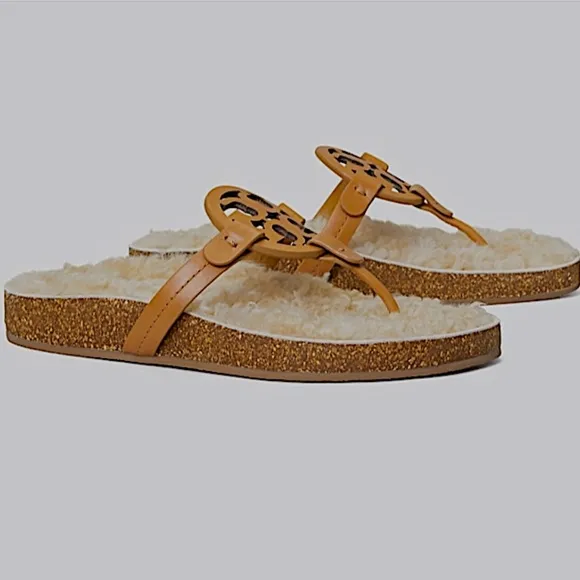 Tory Burch Women's Miller Cloud Shearling Thong Sandals