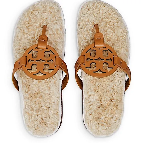 Tory Burch Women's Miller Cloud Shearling Thong Sandals