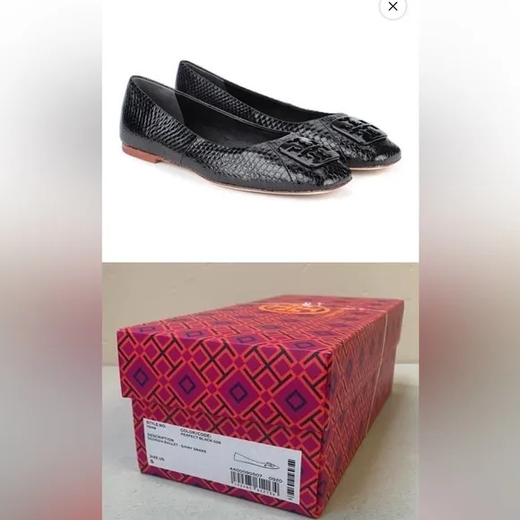 TORY BURCH women’s snakeskin effect appliqué GEORGIA’ BALLET ballerina shoes