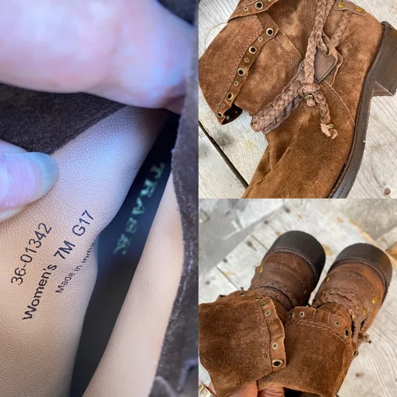 TRASK Naomi suede leather western  booties