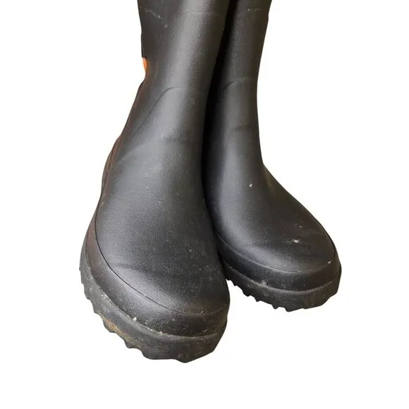 Tretorn Black Rubber Rain Boots With Orange Pull Tabs &amp; Reflective Detail