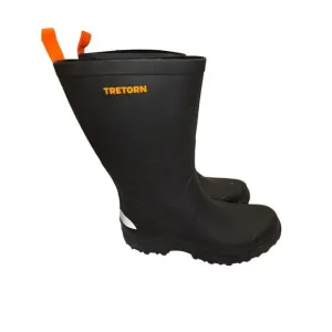 Tretorn Black Rubber Rain Boots With Orange Pull Tabs &amp; Reflective Detail