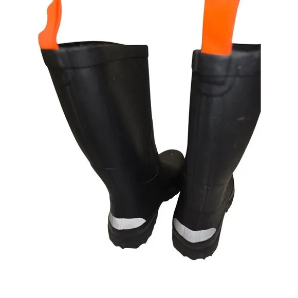 Tretorn Black Rubber Rain Boots With Orange Pull Tabs &amp; Reflective Detail