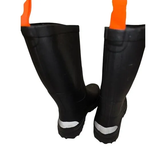 Tretorn Black Rubber Rain Boots With Orange Pull Tabs &amp; Reflective Detail