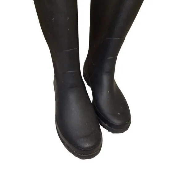 Tretorn Black Rubber Rain Boots With Orange Pull Tabs &amp; Reflective Detail
