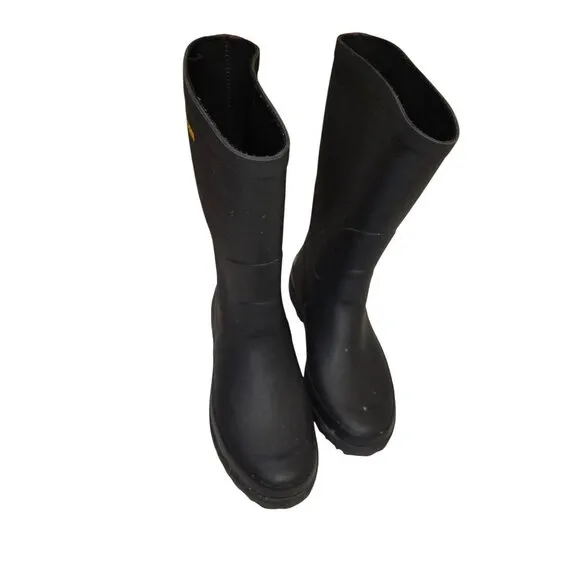 Tretorn Black Rubber Rain Boots With Orange Pull Tabs &amp; Reflective Detail