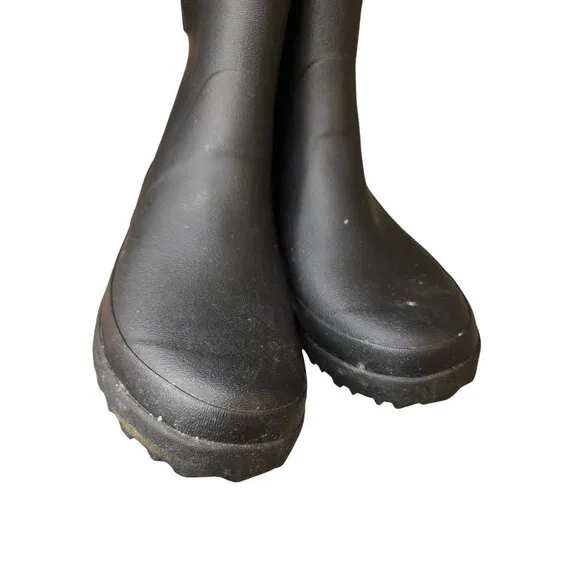 Tretorn Black Rubber Rain Boots With Orange Pull Tabs &amp; Reflective Detail
