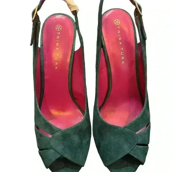 Trina Turk Joni Platform shoes Teal Suede 7.5 Party, Prom, Resort, Cruise