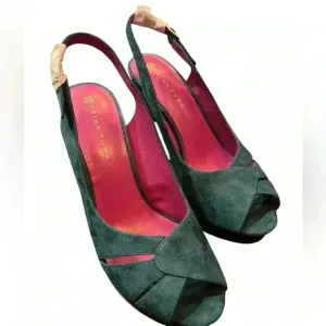 Trina Turk Joni Platform shoes Teal Suede 7.5 Party, Prom, Resort, Cruise