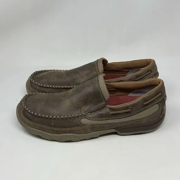 Twisted X Driving Mocs Shoes Mens 11.5 M Brown Leather Casual Slip On Western