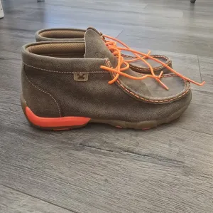 Twisted X Men's Bomber &amp; Neon Orange Chukka Driving Moccasin Size 5M Leather