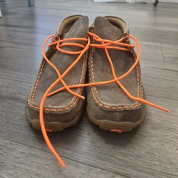 Twisted X Men's Bomber &amp; Neon Orange Chukka Driving Moccasin Size 5M Leather