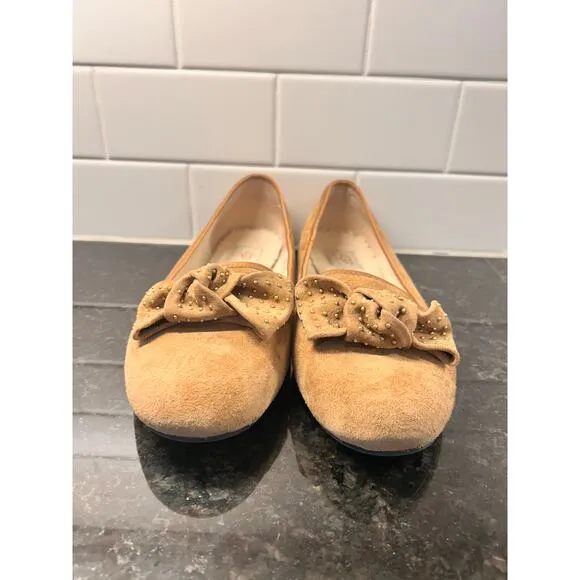 UGG Australia Alloway‎ Women's Suede Studded Bow Ballet Flats Shoes Brown SZ 9.5