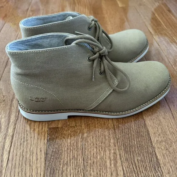 UGG Australia Boots Men’s 8.5 Leather Sheepskin Lace Up Westly Canvas Chestnut