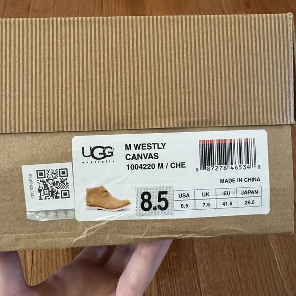 UGG Australia Boots Men’s 8.5 Leather Sheepskin Lace Up Westly Canvas Chestnut