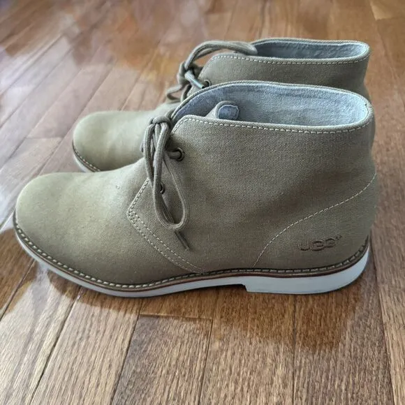 UGG Australia Boots Men’s 8.5 Leather Sheepskin Lace Up Westly Canvas Chestnut