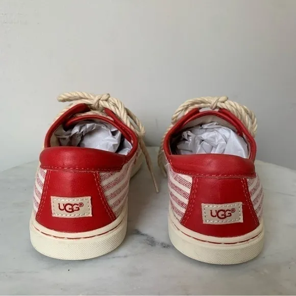 UGG AUSTRALIA Eyan Nautical Womans Lace Up Canvas Red Striped Tennis Shoes
