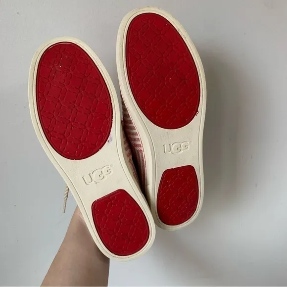 UGG AUSTRALIA Eyan Nautical Womans Lace Up Canvas Red Striped Tennis Shoes