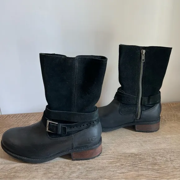 UGG Australia Kiings Buckle UGGpure Lined Leather &amp; Suede Boots Size 7 NEW