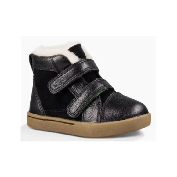 UGG Australia Rennon 1012417T Toddler Black Leather Mid Top Sneaker Shoes UGG189