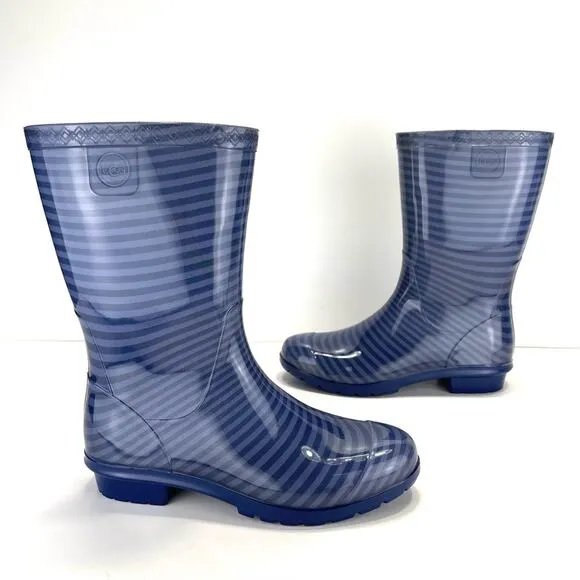 UGG AUSTRALIA SIENNA CLASSIC BLUE RUBBER PULL-ON WATERPROOF RAIN BOOTS