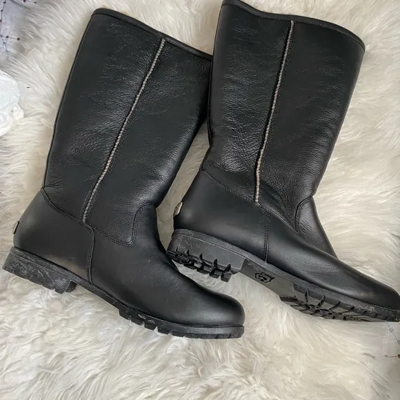 UGG Black Winter Rain Boots with Knee High Design and Sturdy Rubber Soles