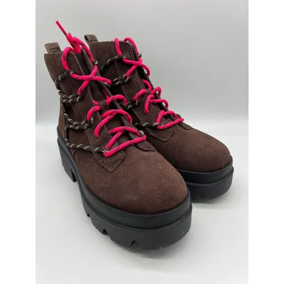UGG Brisbane Lace Up Suede Platform Boots Burnt Cedar Women's Size 9.5🛒