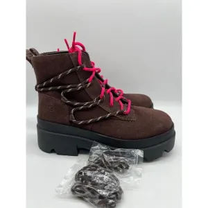 UGG Brisbane Lace Up Suede Platform Boots Burnt Cedar Women's Size 9.5🛒