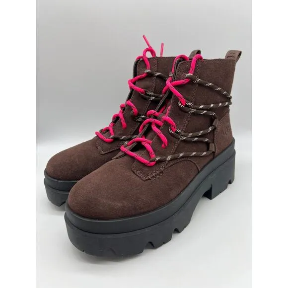 UGG Brisbane Lace Up Suede Platform Boots Burnt Cedar Women's Size 9.5🛒