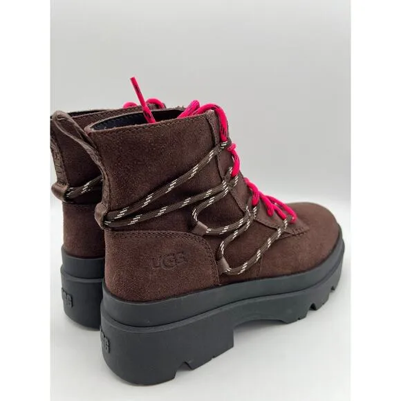 UGG Brisbane Lace Up Suede Platform Boots Burnt Cedar Women's Size 9.5🛒