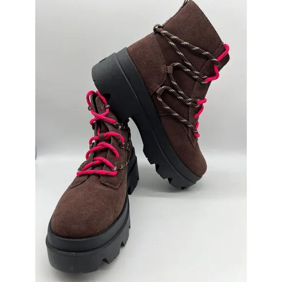 UGG Brisbane Lace Up Suede Platform Boots Burnt Cedar Women's Size 9.5🛒