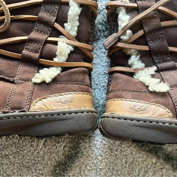 UGG Catalina Brown tall suede Leather Sheepskin Boots Shoes lace up 5