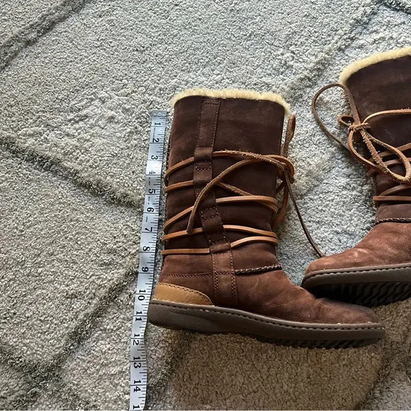 UGG Catalina Brown tall suede Leather Sheepskin Boots Shoes lace up 5