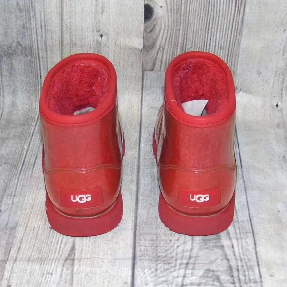 UGG Classic Clear Mini Samba Red Rubber/Sheepskin Boots Little Kids Size 11