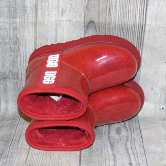 UGG Classic Clear Mini Samba Red Rubber/Sheepskin Boots Little Kids Size 11