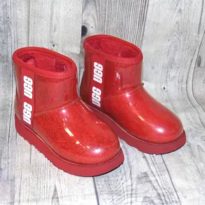 UGG Classic Clear Mini Samba Red Rubber/Sheepskin Boots Little Kids Size 11