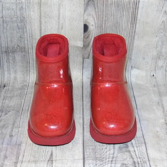 UGG Classic Clear Mini Samba Red Rubber/Sheepskin Boots Little Kids Size 11