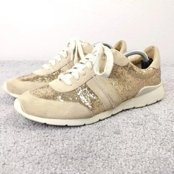 UGG Jaida Sneaker Womens 8.5 Shoes Gold Glitter Suede Low Top Lace Up