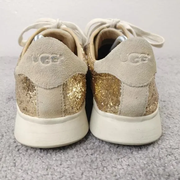 UGG Jaida Sneaker Womens 8.5 Shoes Gold Glitter Suede Low Top Lace Up