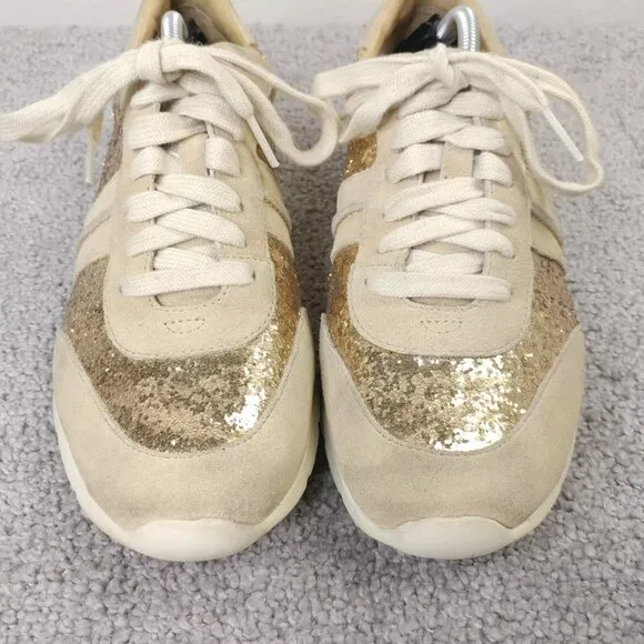 UGG Jaida Sneaker Womens 8.5 Shoes Gold Glitter Suede Low Top Lace Up