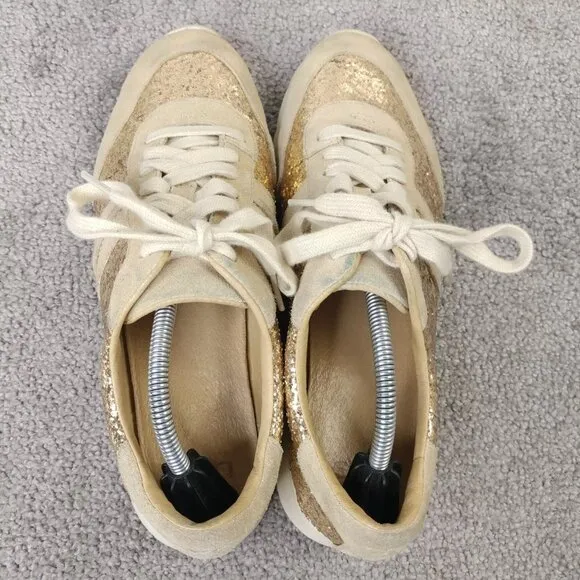 UGG Jaida Sneaker Womens 8.5 Shoes Gold Glitter Suede Low Top Lace Up