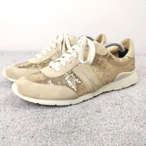 UGG Jaida Sneaker Womens 8.5 Shoes Gold Glitter Suede Low Top Lace Up